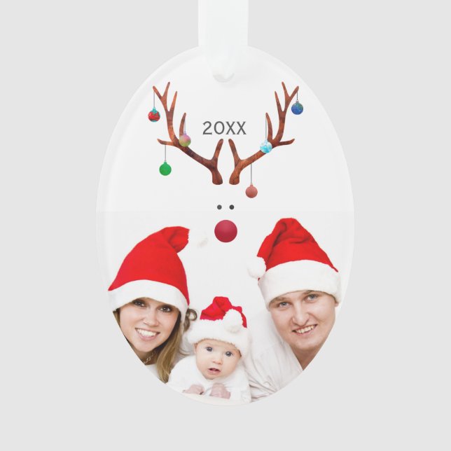 Niedliches Minimalistisches Rentier Weihnachts-Fot Ornament (Vorderseite)