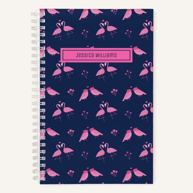 Niedliches Minimalistisches Rosa Flamingo Love Bir Notizbuch (Vorderseite)