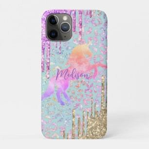Niedliches Minze Einhorn Tierische Glitzer-Monogra Case-Mate iPhone Hülle