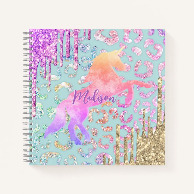 Niedliches Minze Einhorn Tierische Glitzer-Monogra Notizbuch (Vorderseite)