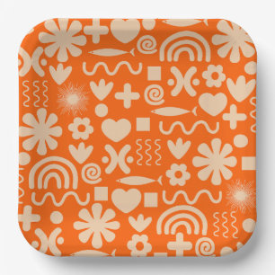 Niedliches Miscellany Orange Scandi Muster Pappteller