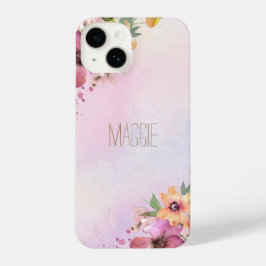 Niedliches mit Monogramm, blühendes Aquarell Rosa iPhone 14 Hülle