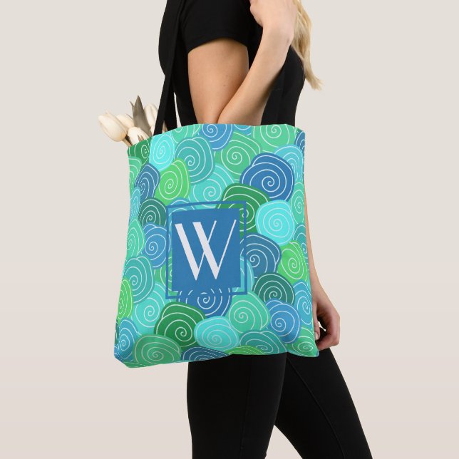 Niedliches Mit Monogramm, modernes Blaugrün-Muster Tasche (Von Nahem)