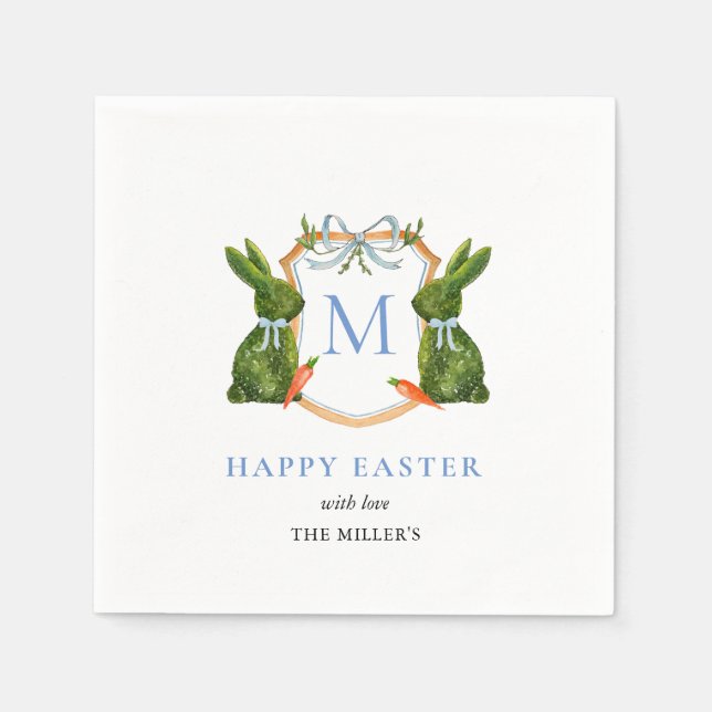 Niedliches Mit Monogramm Thema Bunny Oster Serviette (Vorderseite)