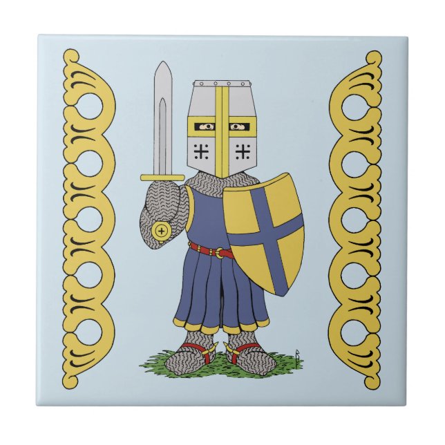 Niedliches Mittelalter Ritter Keramik Tile Fliese (Vorderseite)