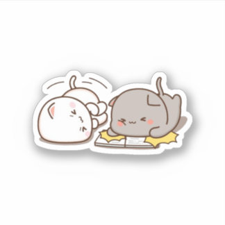 Niedliches Mochi Peach Cat Reading Book Aufkleber