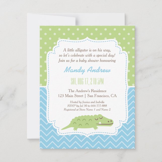 Niedliches modernes Alligator Baby Dusche Party Einladung (Vorderseite)