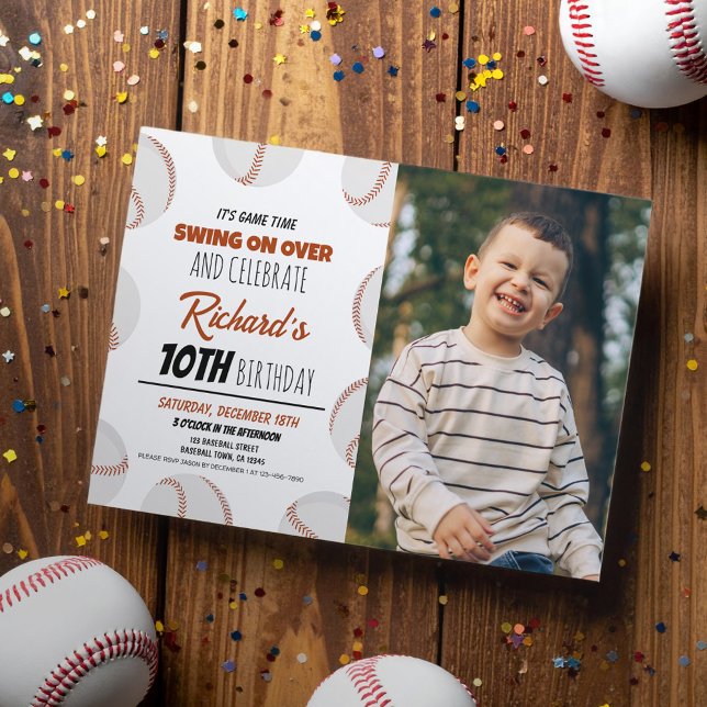 Niedliches modernes Baseball-Sport-Foto Kinder Geb Einladung (Von Creator hochgeladen)