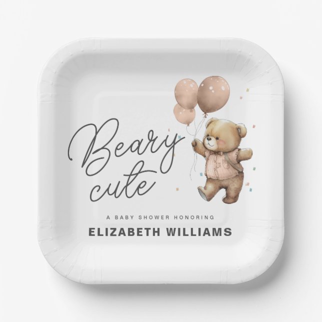 Niedliches modernes Beary Sweet Baby Dusche Party Pappteller (Vorderseite)