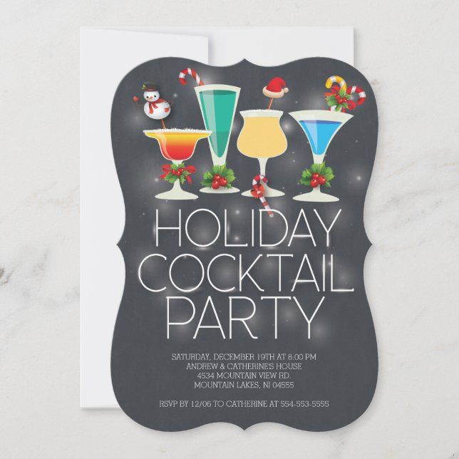 Niedliches modernes Chalkboard Holiday Cocktail Pa Einladung (Vorderseite)