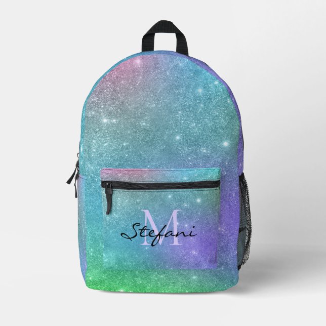 Niedliches modernes einhornblaues Imitat Glitzer M Bedruckter Rucksack (Vorderseite)