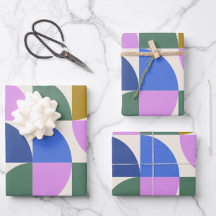 Niedliches, modernes geometrisches Muster Blau Geschenkpapier Set