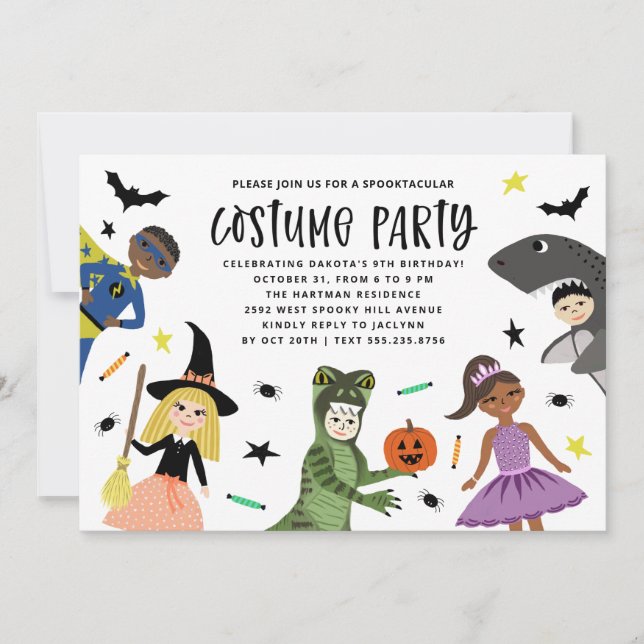 Niedliches, modernes Halloween-Geburtstagskostüm-P Einladung (Vorderseite)