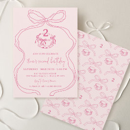 Niedliches, modernes Handgezeichnetes Bow Pink Gir Einladung