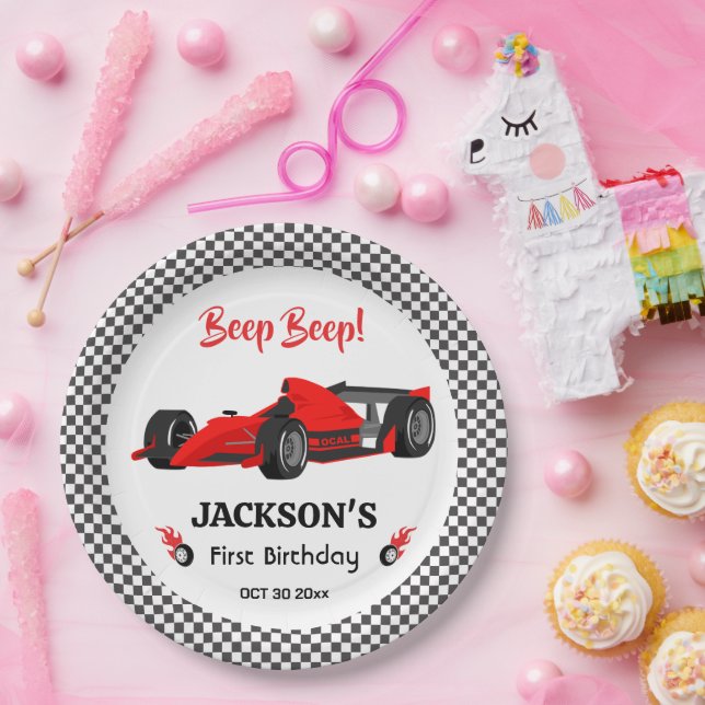 Niedliches modernes Red Racing Car 1. Party Pappteller (Party)