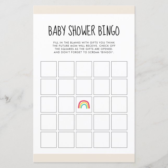 Niedliches modernes Regenbogen Baby Dusche Bingo S (Vorderseite)