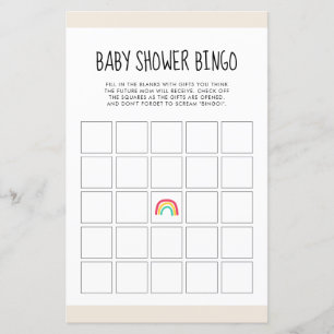 Niedliches modernes Regenbogen Baby Dusche Bingo S