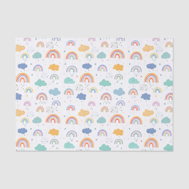 Niedliches modernes Regenbogen- und Wolkenmuster Seidenpapier (Vorderseite)