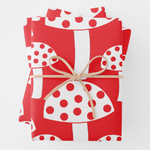 Niedliches, modernes Rot-Weiß-Mushroom-Muster Geschenkpapier Set