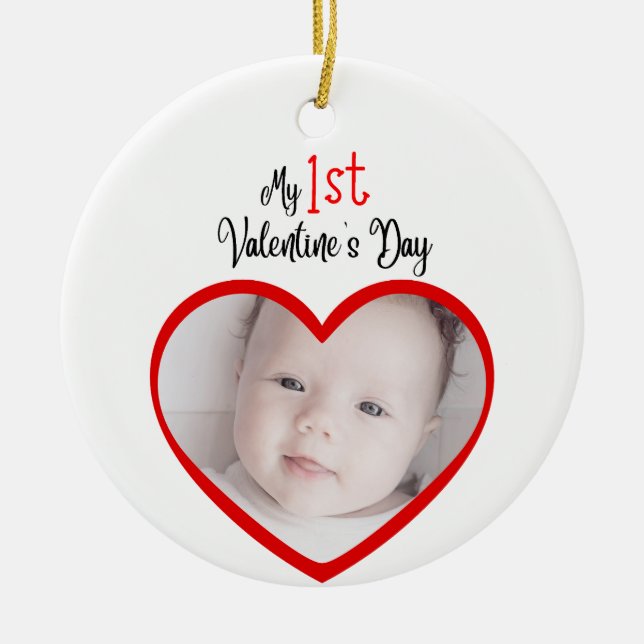Niedliches modernes Rotes Herz mein 1. Valentinsta Keramik Ornament (Vorne)
