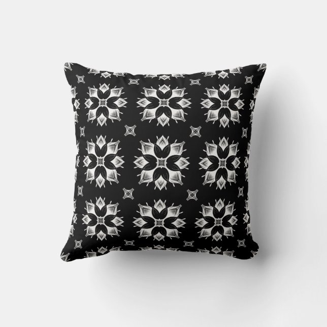 Niedliches, modernes Schwarz-Weiß-Mandala-Muster Kissen (Rückseite)