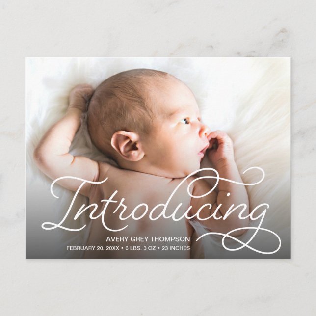 Niedliches, modernes Skript - Einführung von Baby- Postkarte (Vorderseite)
