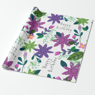 Niedliches, modernes und farbenfroh florales Happy Geschenkpapier