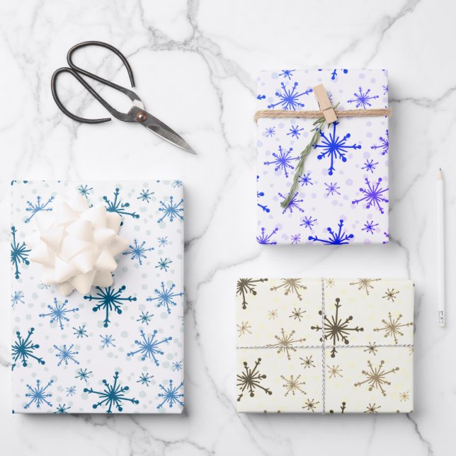 Niedliches modernes Winterschneeflocken Weihnachts Geschenkpapier Set (Vorderseite)