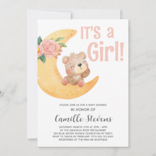 Niedliches Mond Bear Baby Shower Girl Einladung