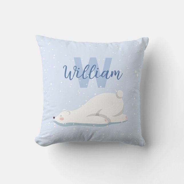 Niedliches Mongram Winterpolar-Kinderzimmer-Dekor Kissen (Vorderseite)