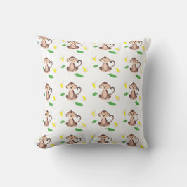 Niedliches Monkey Banana Tropical Leaf Muster Grün Kissen