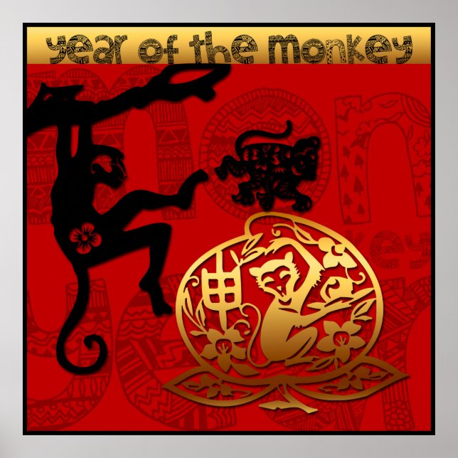 Niedliches Monkey Chinese Year Zodiac Birthday Pos Poster (Vorne)