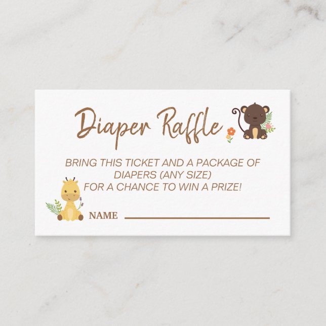 Niedliches Monkey Giraffe Diaper Raffle Baby Shows Begleitkarte (Vorderseite)