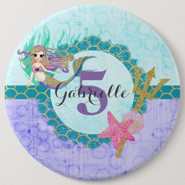 Niedliches Monogramm Alter Mermaid Aquamarin und L Button (Vorderseite)