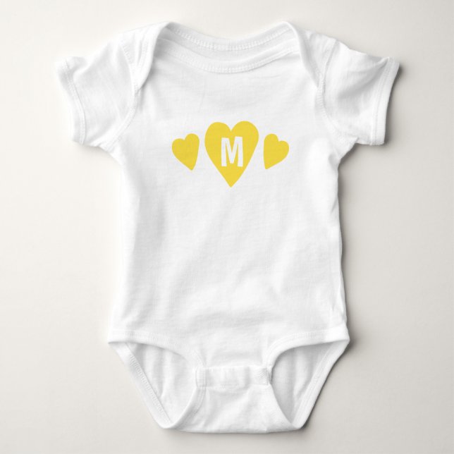 Niedliches Monogramm Gelbes Herz Baby Strampler (Vorderseite)
