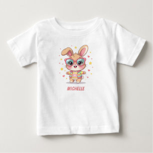 Niedliches Monogramm-Mädchen-Häschen mit Brille Baby T-shirt