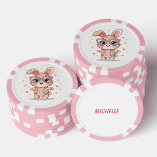 Niedliches Monogramm-Mädchen-Häschen mit Brille Pokerchips