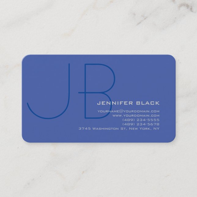 Niedliches Monogramm Medium Blau Schlicht Minimali Visitenkarte (Vorderseite)