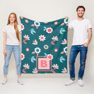 Niedliches Monogramm Modernes Rosa und Aquamarines Fleecedecke