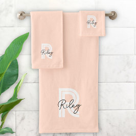 Niedliches Monogramm Rosa Modernes Retro-Trendy Badhandtuch Set