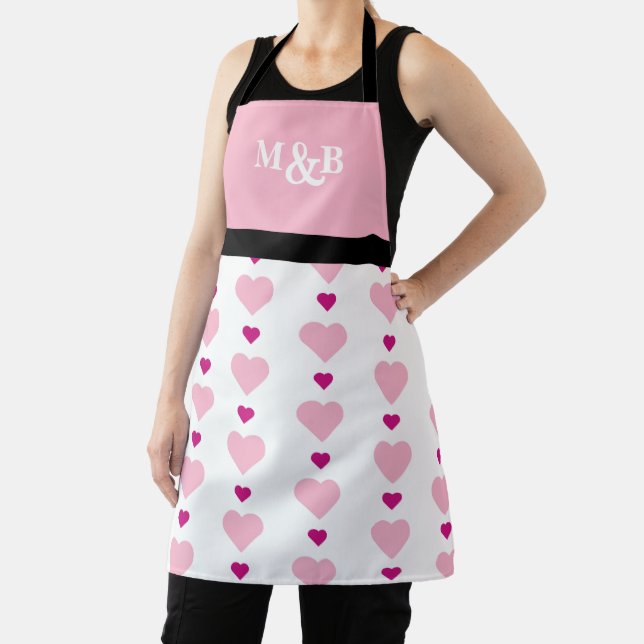 Niedliches Monogramm, rosa und weißes Herzmuster Schürze (InSitu)