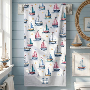 Niedliches Monogramm Sailboat & Name Kids Badehandtuch