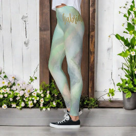 Niedliches Monogramm-Skript kariert aquamarin-gelb Leggings