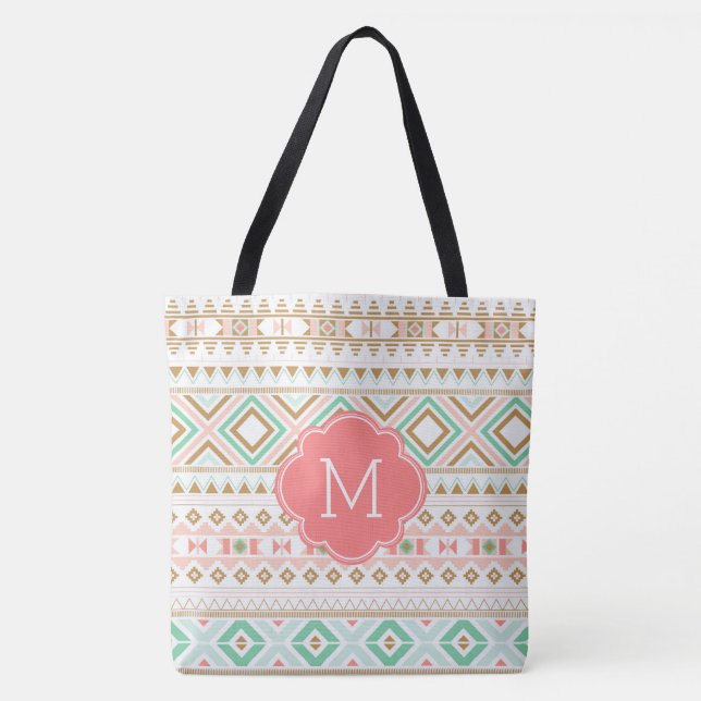 Niedliches Monogramm Tribal Inspiriert Muster Tasche (Vorderseite)