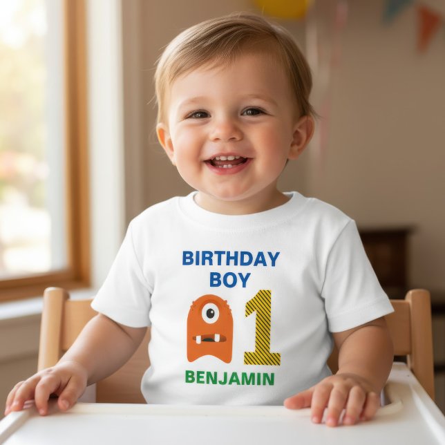 Niedliches Monster 1. Geburtstag Party Baby T-shirt (Von Creator hochgeladen)