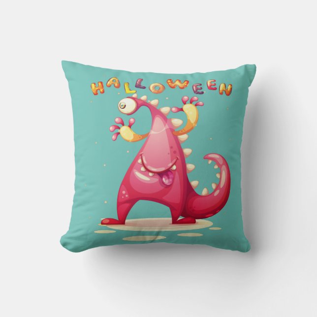 Niedliches Monster Dino Halloween farbig Kissen (Vorderseite)