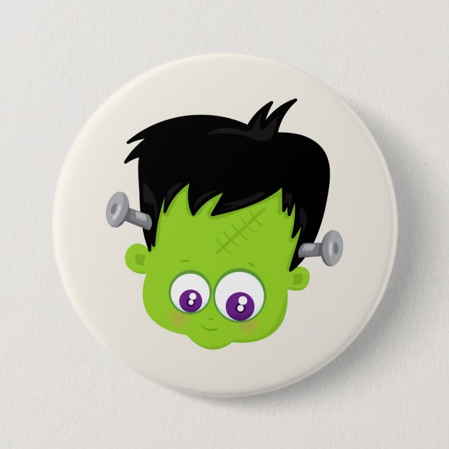 Niedliches Monster-Gesicht des Grünen Frankenstein Button (Vorderseite)