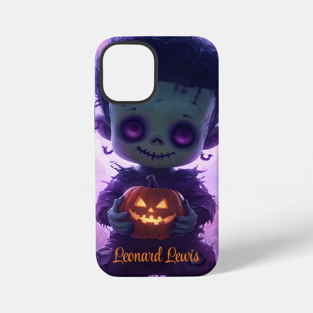 Niedliches Monster-Holding-Kürbislaterne Halloween iPhone 12 Mini Hülle (Rückseite)