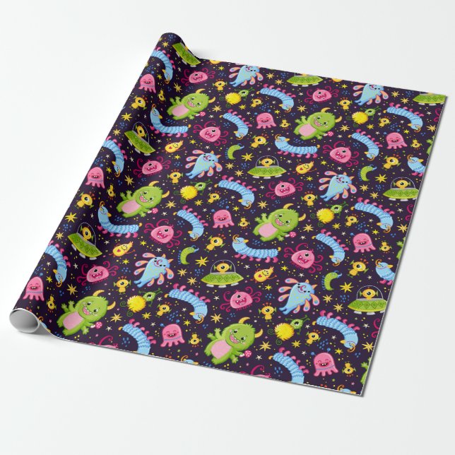 Niedliches Monster-Musterpapier Geschenkpapier (Ungerollt)