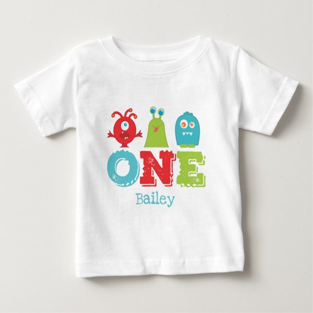 Niedliches Monster ONE erster Geburtstag Baby T-shirt (Vorderseite)